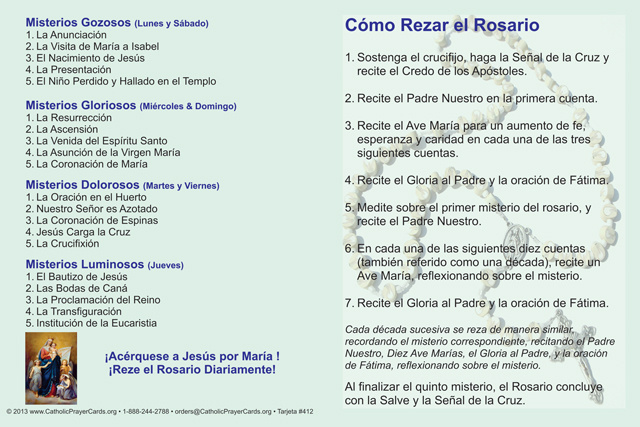 *SPANISH*How to Pray the Rosary Fold-over Card(FOR THOSE UNABLE TO ATTEND MASS)
